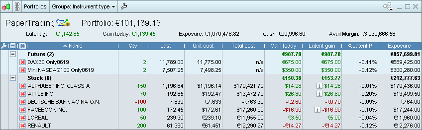 Portfolio grouped by instrument type