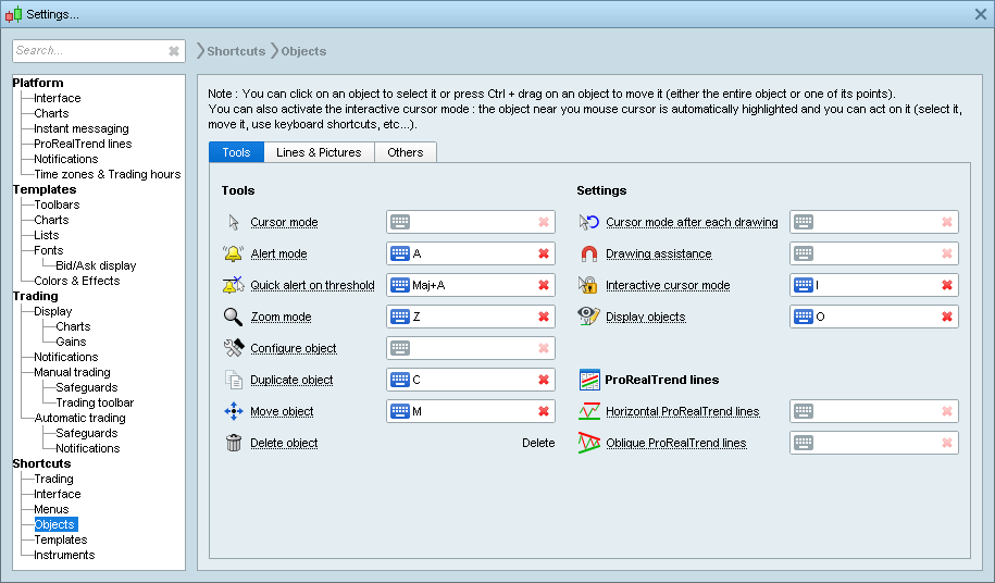 Objects / Drawing shortcuts