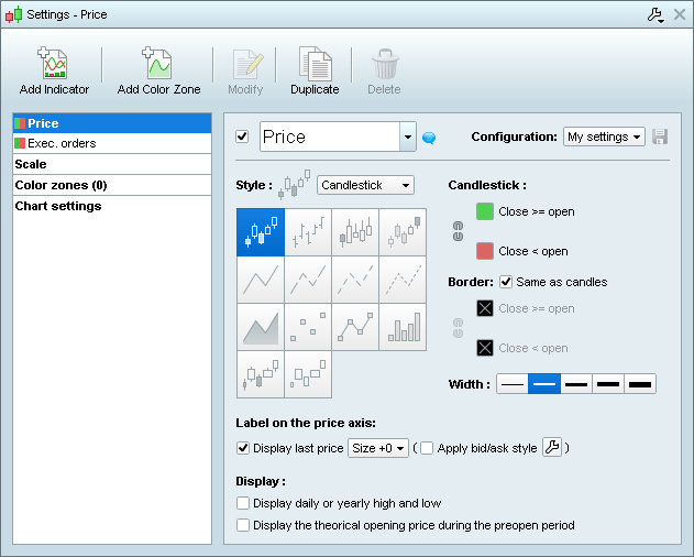 Chart style settings